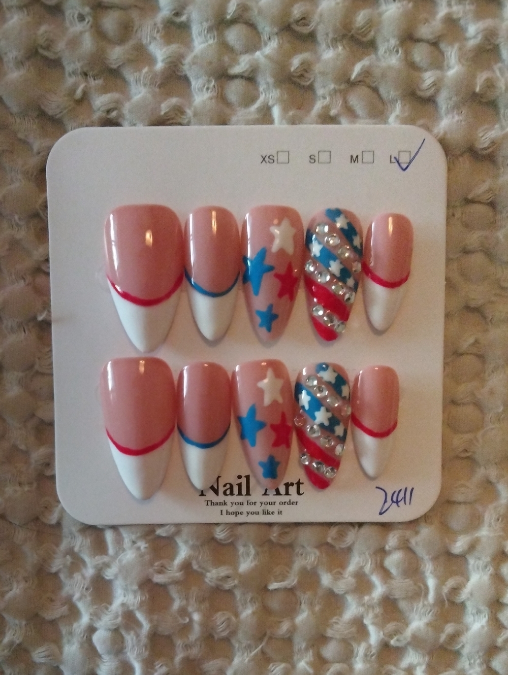 Nail Art Patriotic Red White & Blue Press-On Nails - Size Lg